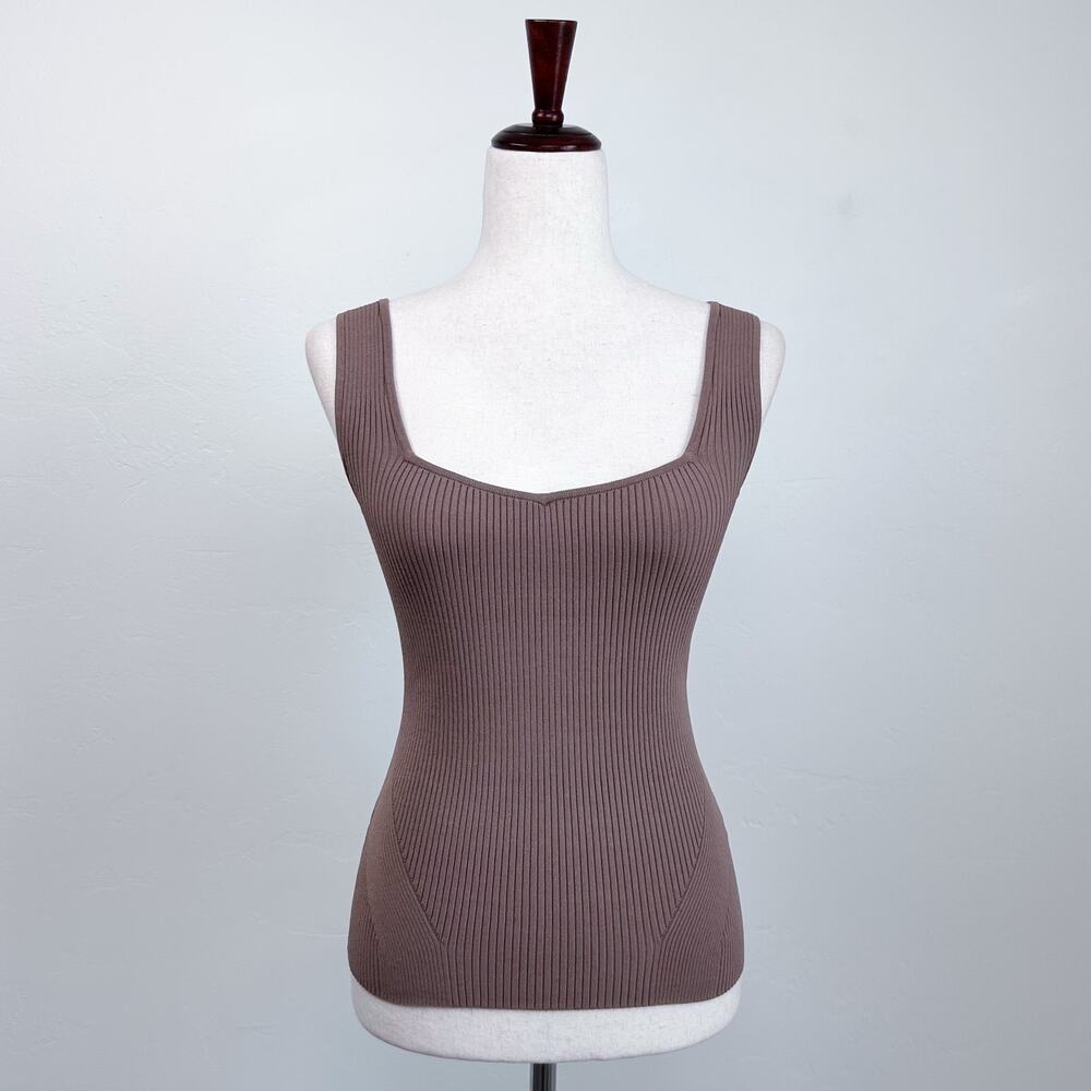 Rag & Bone Stretchy Rib Knit Brown Minimalist Capsule Wardrobe Asher Tank Top XS - Picture 2 of 9